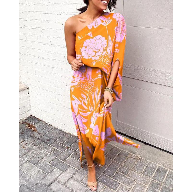 Sexy One Shoulder Dress Women European and American Sexy Fashion Slant Shoulder Single Side Sleeve Dress