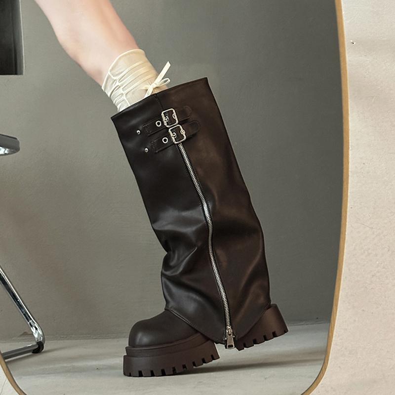 Designer Women Knee High Boots Female Platform Thick Bottom Trouser Legs Long Booties Autumn Winter Shoes