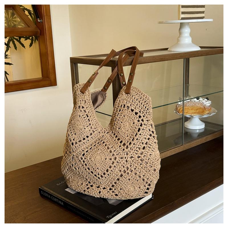 

Вязаная сумка большой вместимости женская летняя новая универсальная на плечо вязаная сумка повседневная сумка-тоут для поездок на работу хаки