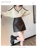 Black A-line High-waisted PU Leather Skirt: Women's Spring/Autumn Slimming Mini with Anti-exposure Design