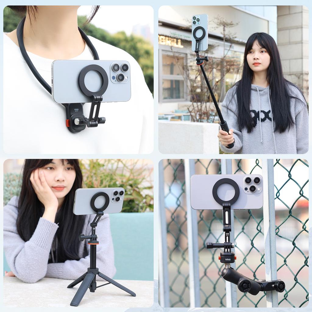 VRIG MG-27 Magnetic Phone Mount Stand for GoPro Adapter First Person Perspective Shooting Foldable Bracket