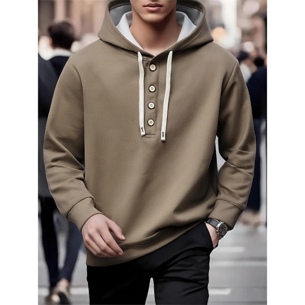

Мужская весенне-осенняя толстовка с капюшоном, модная толстовка с пуговицами и воротником, европейская и американская хлопковая повседневная толстовка 2XL хаки