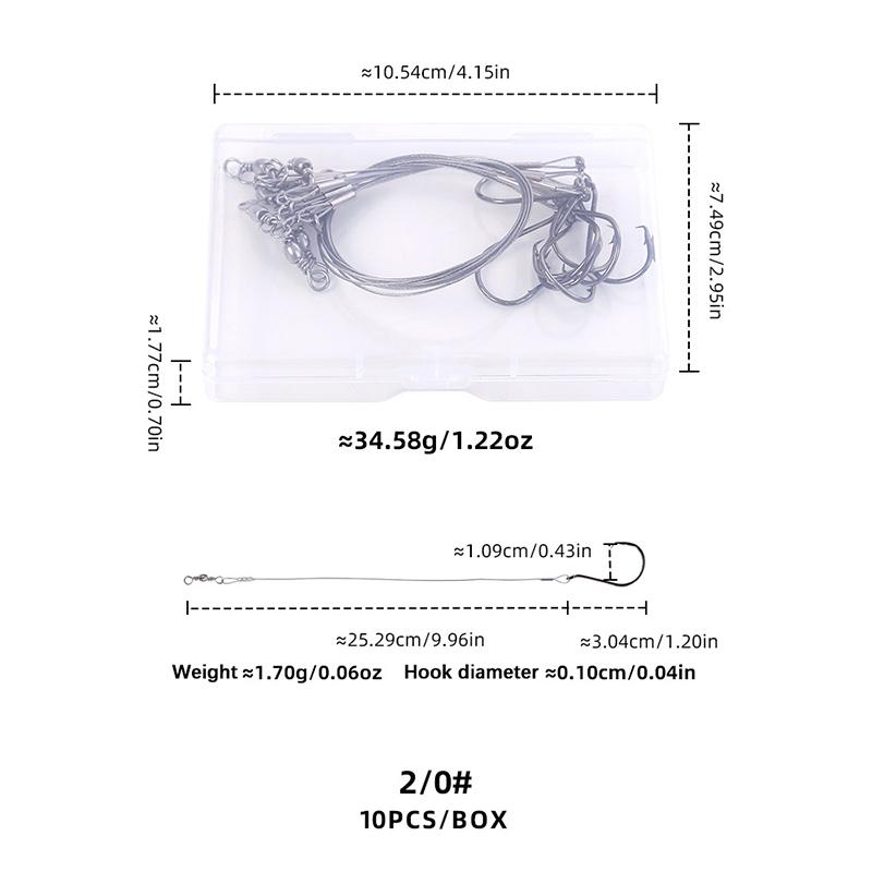 10Pcs Heavy Duty Circle Hooks Rigs With Steel Leader Wire For Saltwater Bass Catfish Fishing Lure Rig