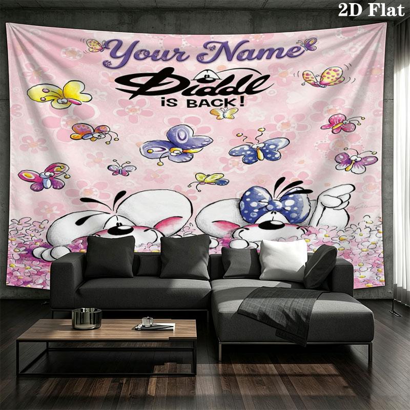 Diddl Custom Name Wall Tapestry Aesthetic Wall Hanging Printed Fabric Blanket Decorative Tapestries for Bedroom Living Room Home Decor
