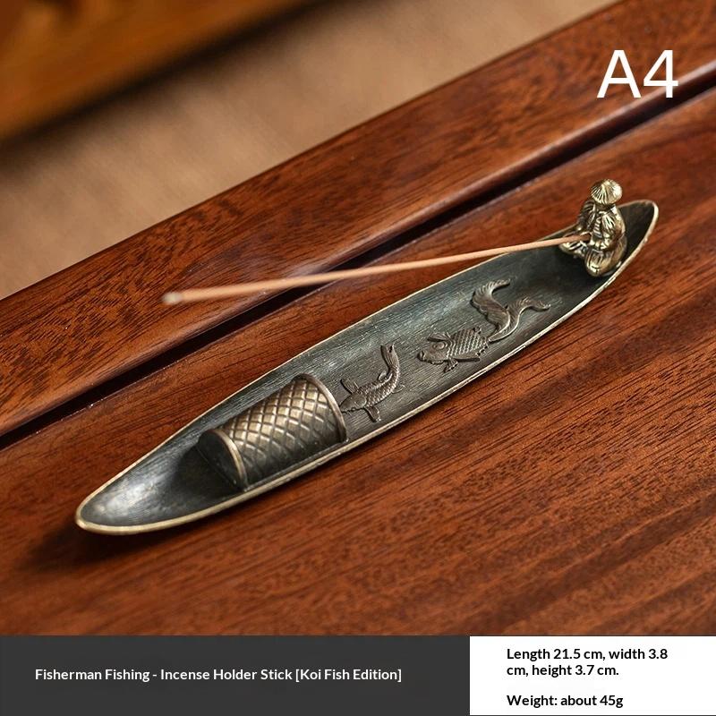 Mini Fishing Boat Incense Burner Old Man Style 1Pcs Aesthetic Censer for Tea Room Desktop Aromatherapy Meditation Use
