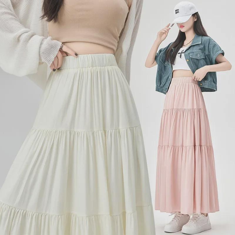 Women's French-Style High Waist A-Line Drape Skirt - Spring/Summer Casual Long Cake Design