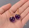 Amethyst Earring For Her, Ball Shape Gemstone, 925 Sterling Silver, Drop Dangle Earring, Gold Fill Leverback Earring, Women Jewelry