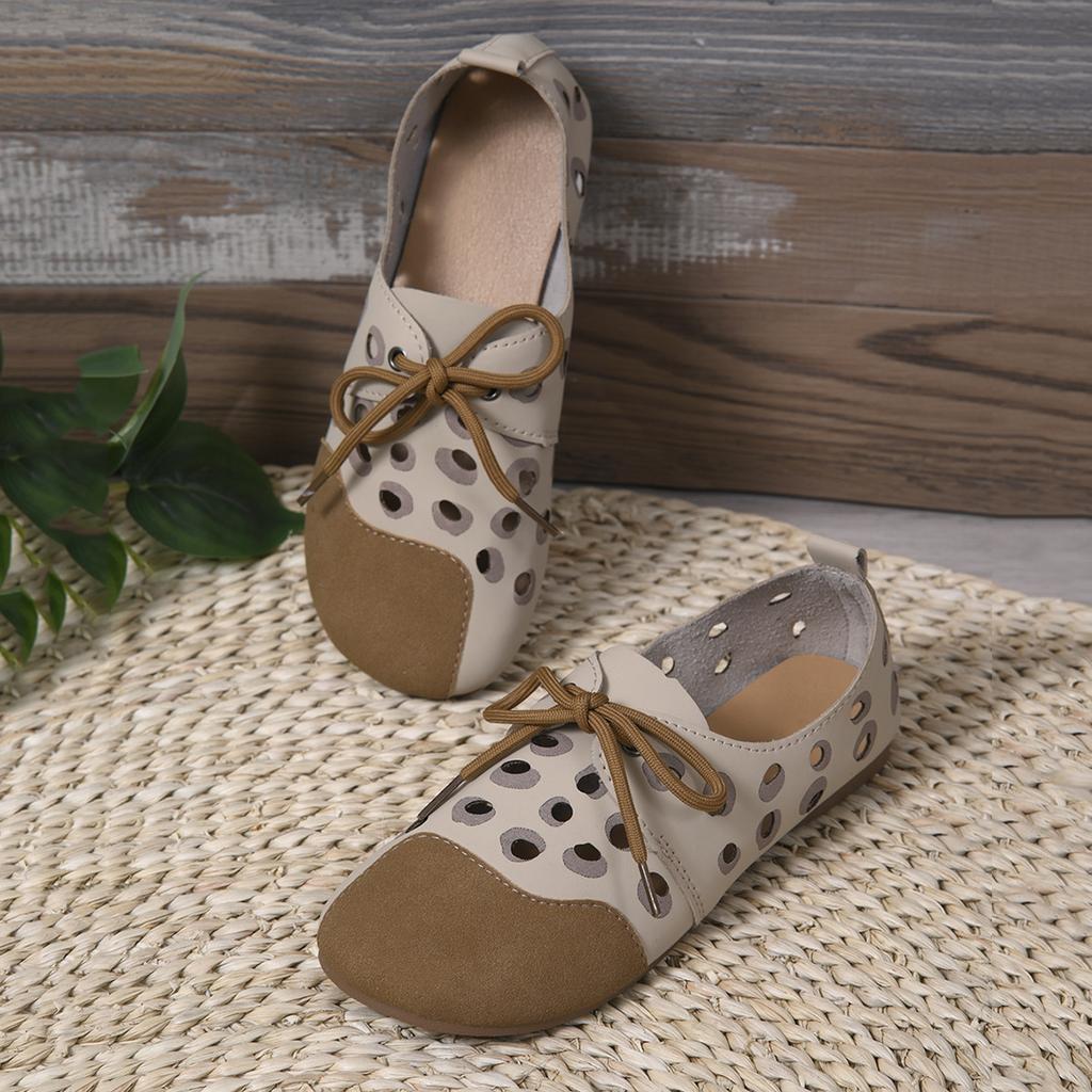 Neue Einzelschuhe Neue Frühjahrs- und Herbstschuhe mit flachem Boden, vielseitige, lässige Lederschuhe Sommer-Hohlschuhe