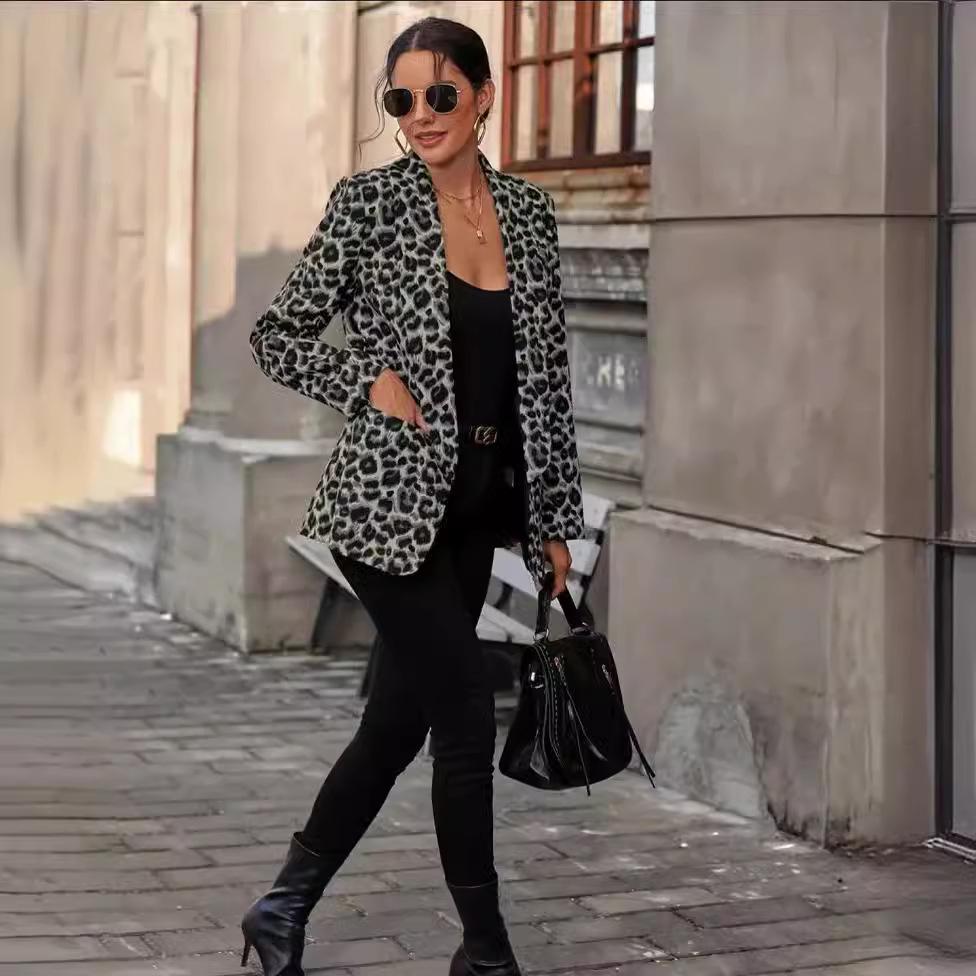 

Модный тренд 2024 года Леопардовый принт Европейский/Американский Тонкий костюм XL серый