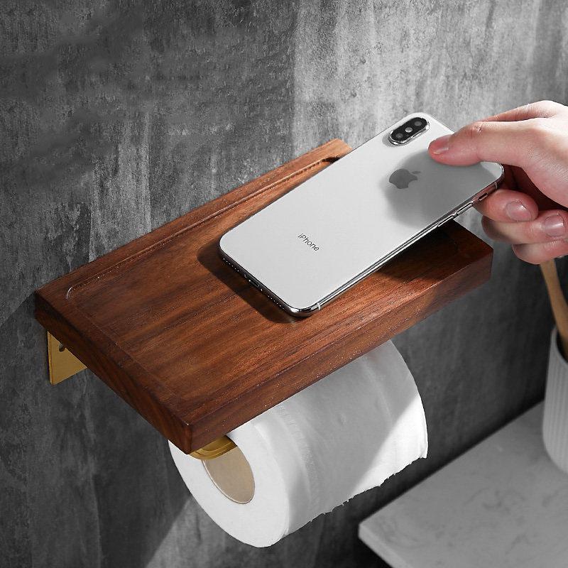 Holz Badezimmer Papierrollenhalter Gebürstetes Gold Toilettenpapierhalter Wandmontiert Papierhandtuchhalter Taschentuchbox Taschentuchdose