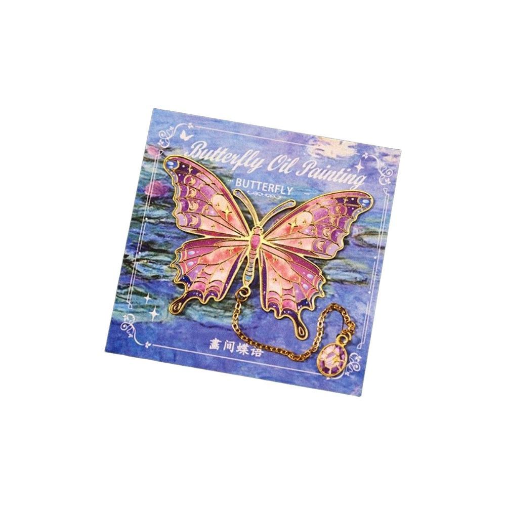 Colorful Butterfly Bookmark With Chain Metal Oil Painting Bookmarks Pendant Decorative Stationery Bronzing Bookmark