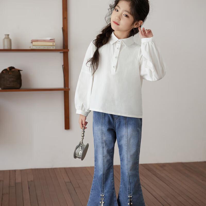 LUSON Girls' Floral Half-Placket Casual Shirt