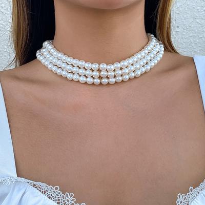 Temperament Multi-layer Retro Pearl Stacked Collarbone Neck Chain Simple and Cold Woven Beaded Necklace
