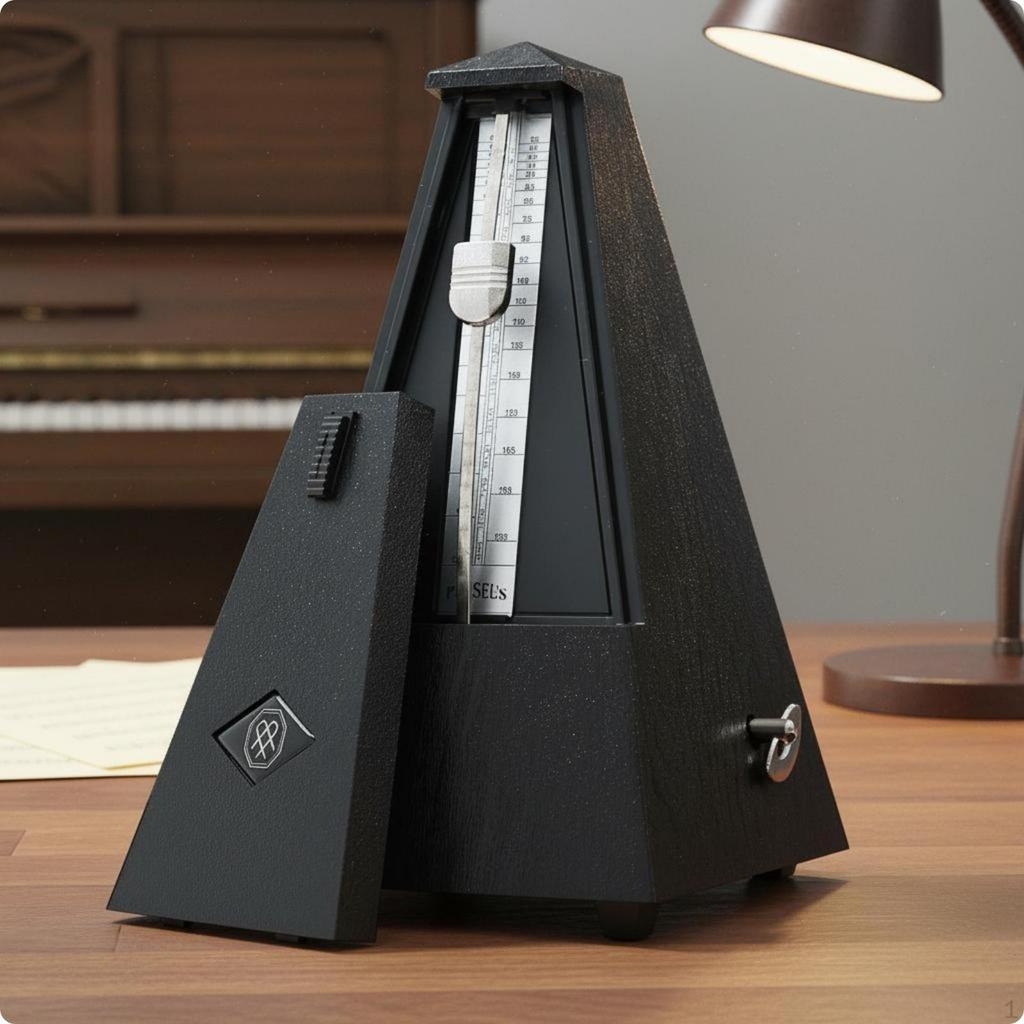 Mechanical Metronome Sliding Weight Pyramid Textured Finish Rhythm Device Teak Nylon Core