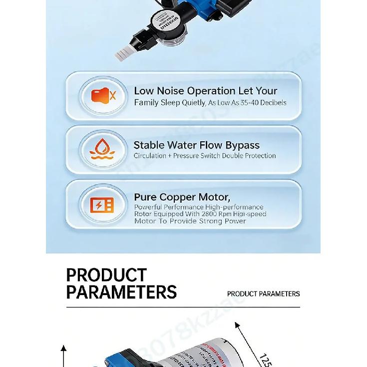 RV Water Pump - 12V/24V Self-priming Booster Pump - Horizontal Marine DC Miniature Electric High-pressure Diaphragm Pump