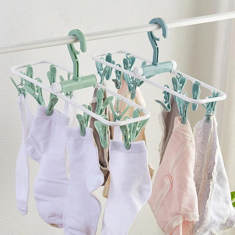 Multi-clip Drying Rack Multi-function Folding 12-clip Clothespin Underwear Hanger Sock Clip Drying Sock Hanger Wholesale