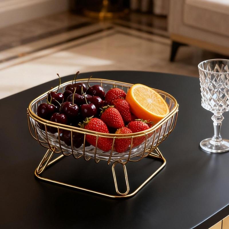 Spacious 24cm Wide Snacks and Fruit Serving Bowl for Coffee Table Solid Iron and PET Materials Fruit Display Plate