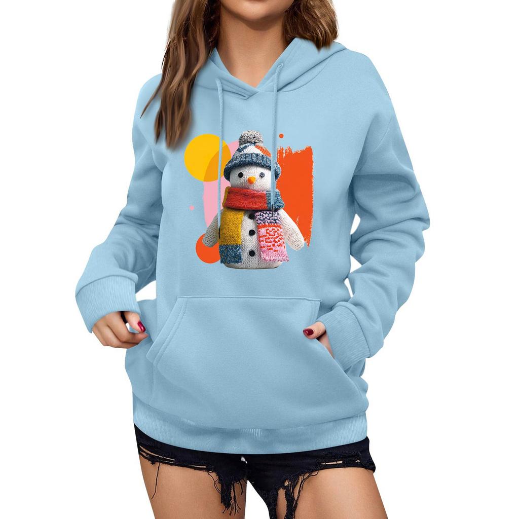 Women's Winter Christmas Printed Pullover Hooded Sweatshirt Fleece Long Sleeve Sweatshirt