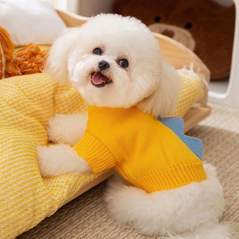 Cute Little Dinosaur Autumn and Winter Dog Sweater Knitted Teddy Puppet Cat Clothing Two-legged Pet Clothes