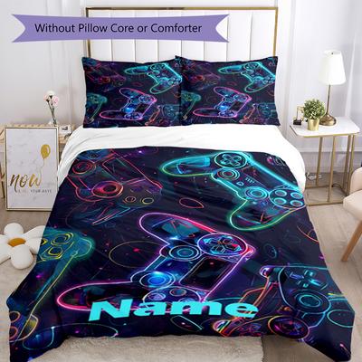 3pcs Custom Name Game Controller Bedding Set Duvet Cover Closure Includes 1 Duvet Cover & 2 Pillowcases, Soft and Comfortable for All Seasons.