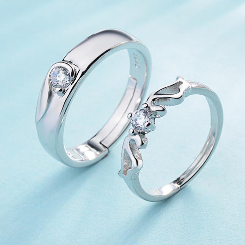 High-grade Fashion Trends Differences with Personalised Glitter and Lustre Ring Female Proposal Wedding Open Ring Couple Ring Jewellery