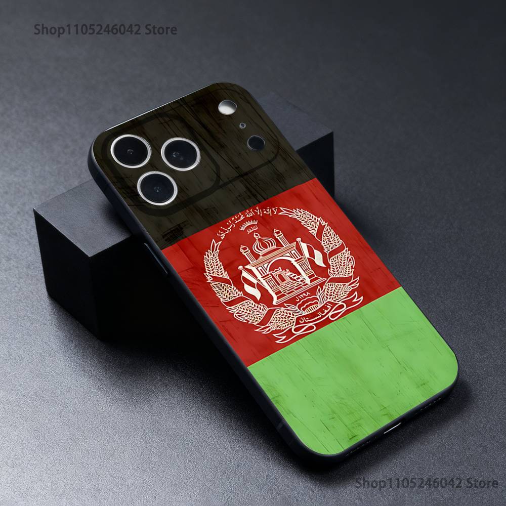 Afghan Afghanistan Flag For iPhone 17,16,15,14,13,12,11,Pro,XS,Max,XR,Plus,E,SE4,Mini Black Soft Cover Phone Case iPhone16e