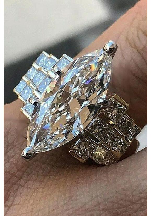 San Jie Women's Marquise Zirconia Banquet Ring – European & American Creative Simulated Diamond Engagement Ring
