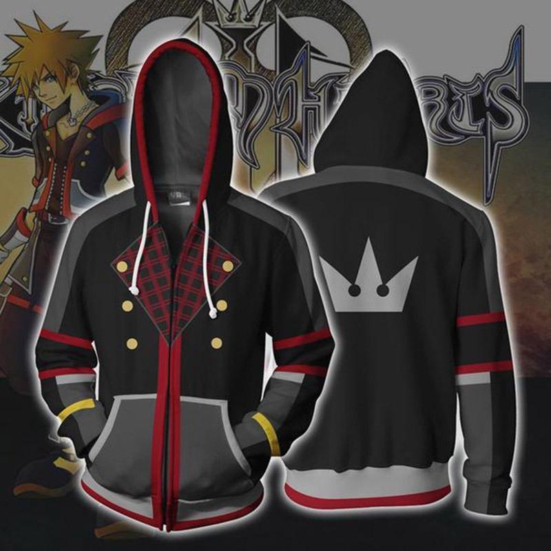 Sudadera con capucha y cremallera 3D de Anime Kingdom Hearts, sudadera de cosplay, chaqueta con capucha para hombre