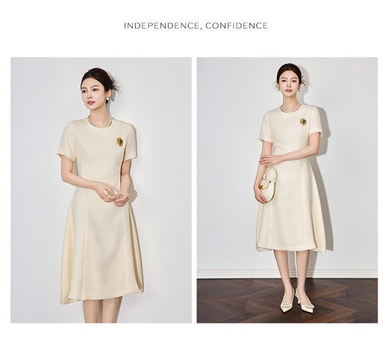 Elegant Spring Linen Dress - Women's Waist-Hugging, Refined Fashion