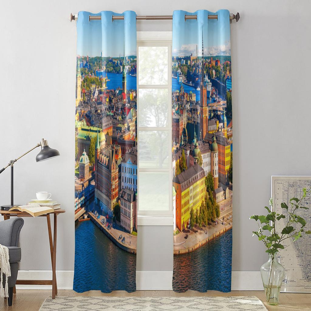 Moderne Fenstergardinen für Wohnzimmer Gebäude Stadtlandschaft Vorhänge für Kinderzimmer Küchendekor Jalousien Vorhänge