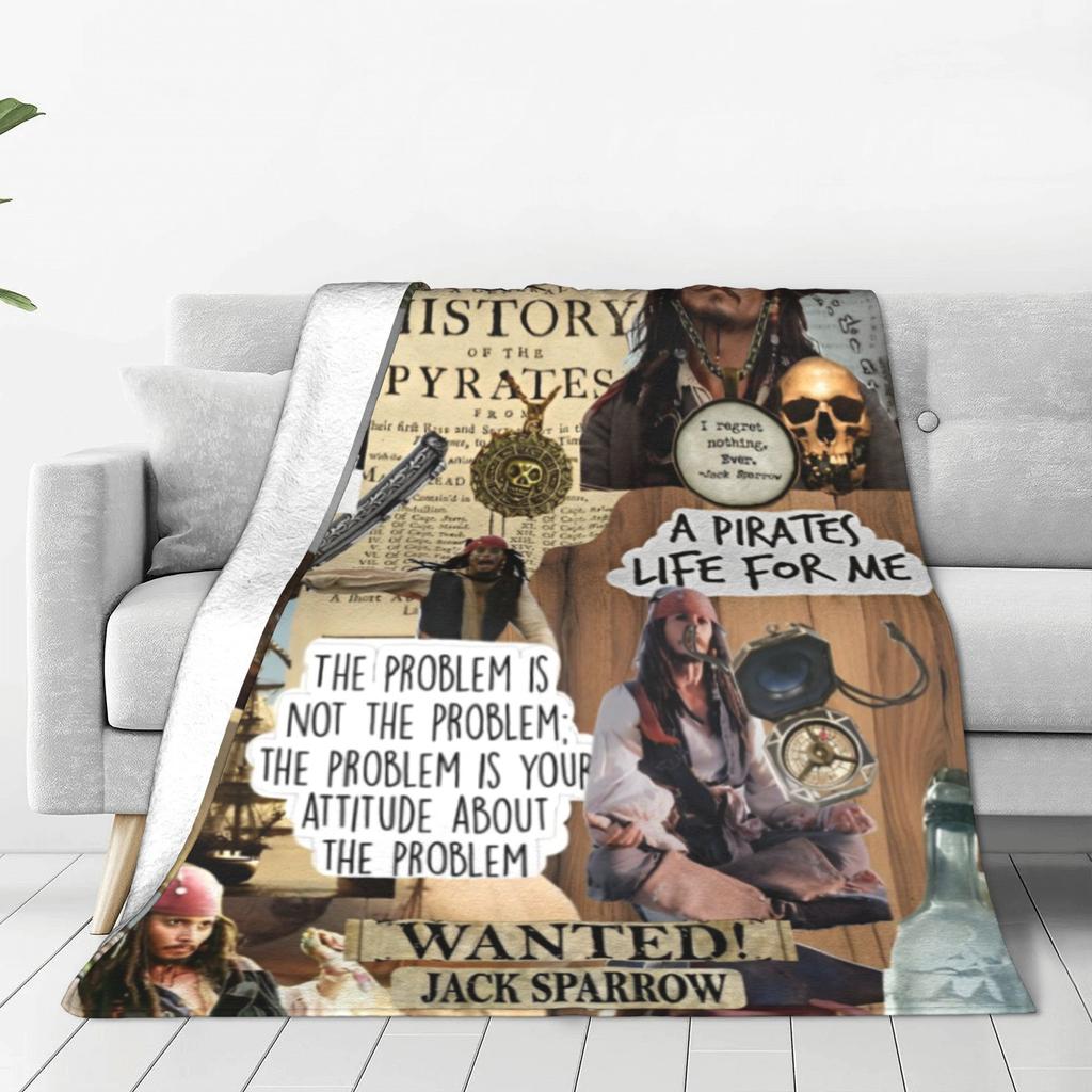 Coperte in pile Pirati dei Caraibi Jack Sparrow Collage per Divano Camera da Letto Morbida Portatile da Esterno