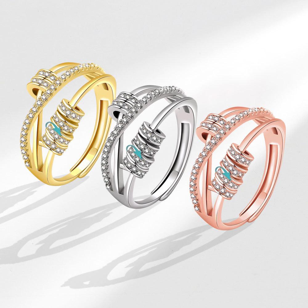 Geometric Openended Zircon Ring With Rotating Circle For Womens Fashion Accessories