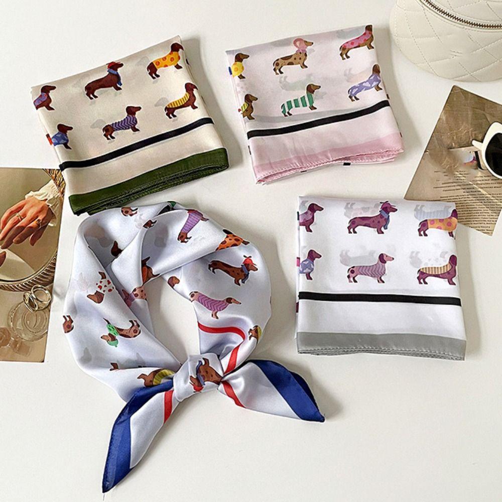 Printed Small Square Scarf Geometric Shape Animal Printed Silk Scarf Satin Hijab Scarf Accessories