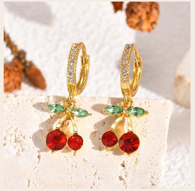 Orecchini Pendenti con Zirconia Ciliegia per Donna, Gioielli Pendenti a Forma di Frutto Placcati Oro, Dolce Orecchino Personale per Ragazze