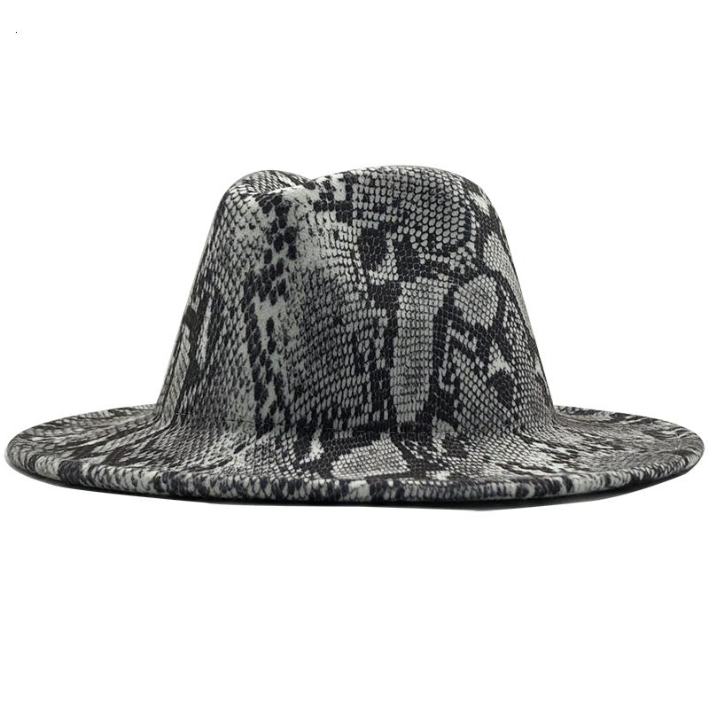 

Популярные шерстяные фетровые шляпы с широкими полями Fedora для женщин, полосатая джазовая кепка из змеиной кожи, женская зимняя панама 56 -58cm