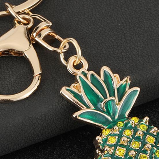 Fruit Keychain with Lobster Clasp Pineapple Rhinestone Alloy Resin Portable Bag or Car Keychain Summer Tropical Accessory for