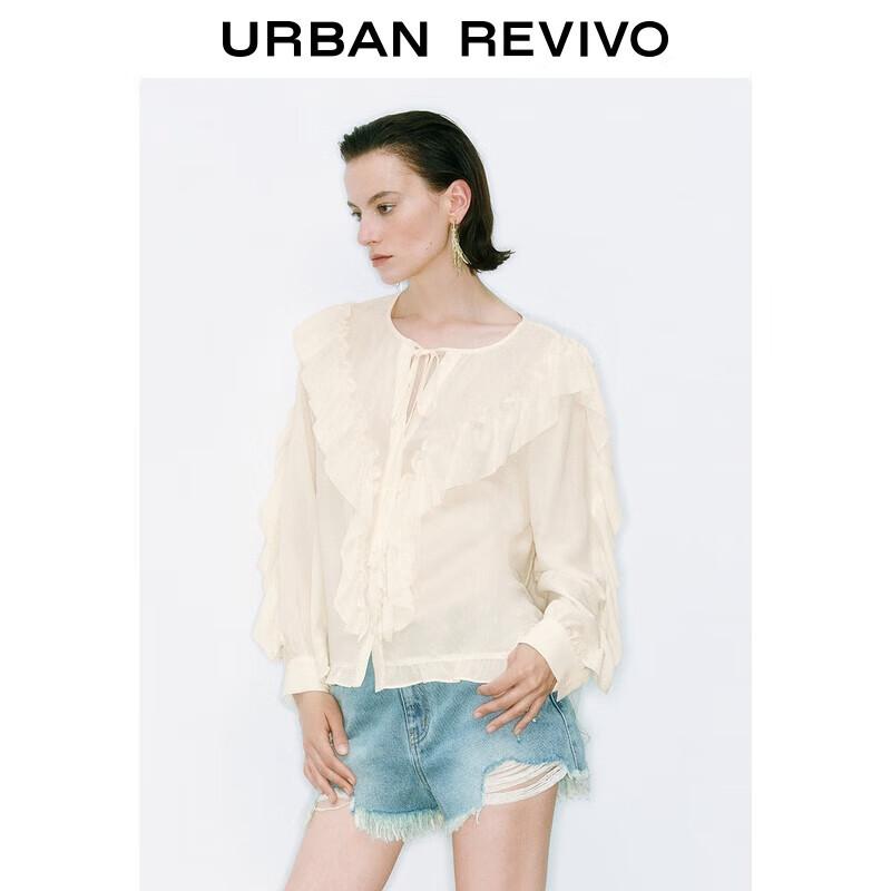 UR Women s Elegant Ruffle Tie-Front Long Sleeve Blouse S