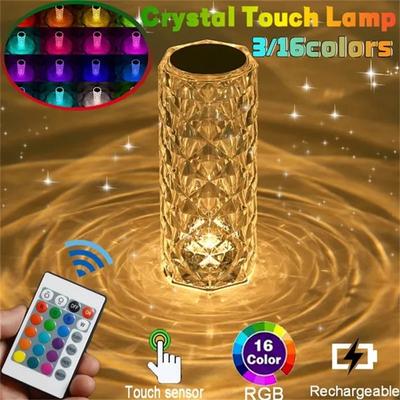Rose Crystal Lamp Crystal Lights Touching Control with USB Port 3/16 RGB Color Changing Romantic Rose Diamond Table Lamp