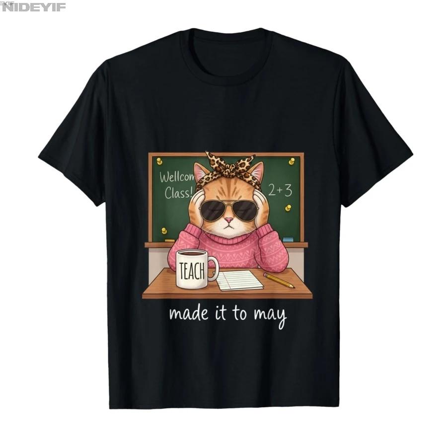 Lustiges Katzenlehrer-Meme für den letzten Schultag T-Shirt für Damen Herren 100% Baumwolle Kurzarm Tops 05011