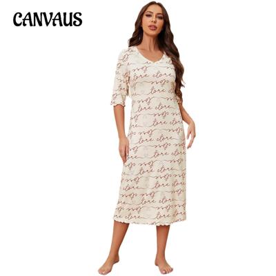 Ladies Nightgown Spring and Summer Long Short-sleeved Nightgowns for Women