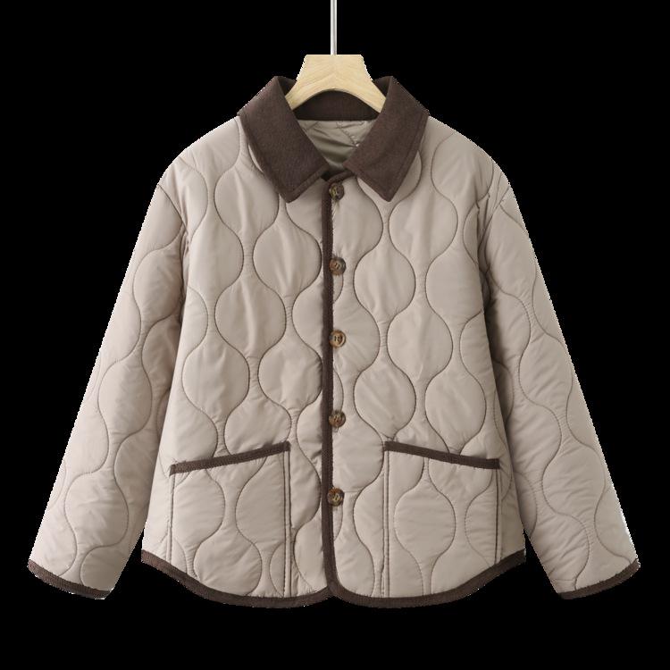 2025 Autumn/Winter Retro Lapel Cotton Jacket - Versatile Quilted Warm Short Coat for Women