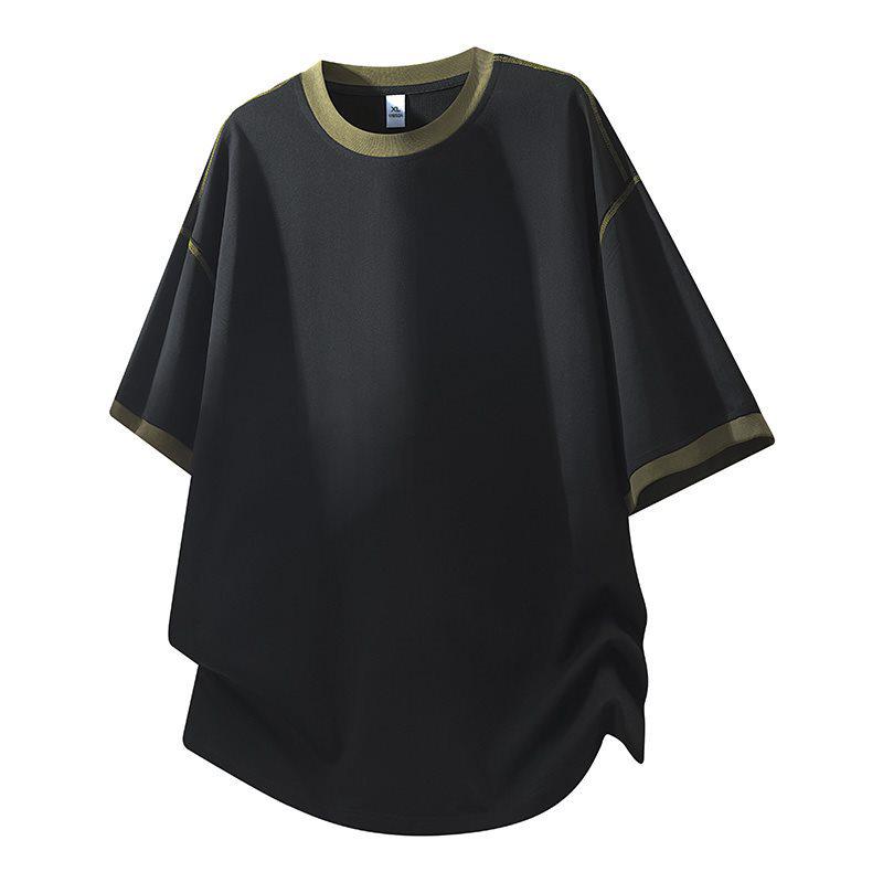 Men s 2026 Summer Trendy Ice-Feel Loose Fit Short-Sleeve Versatile Round Neck T-Shirt M чёрный