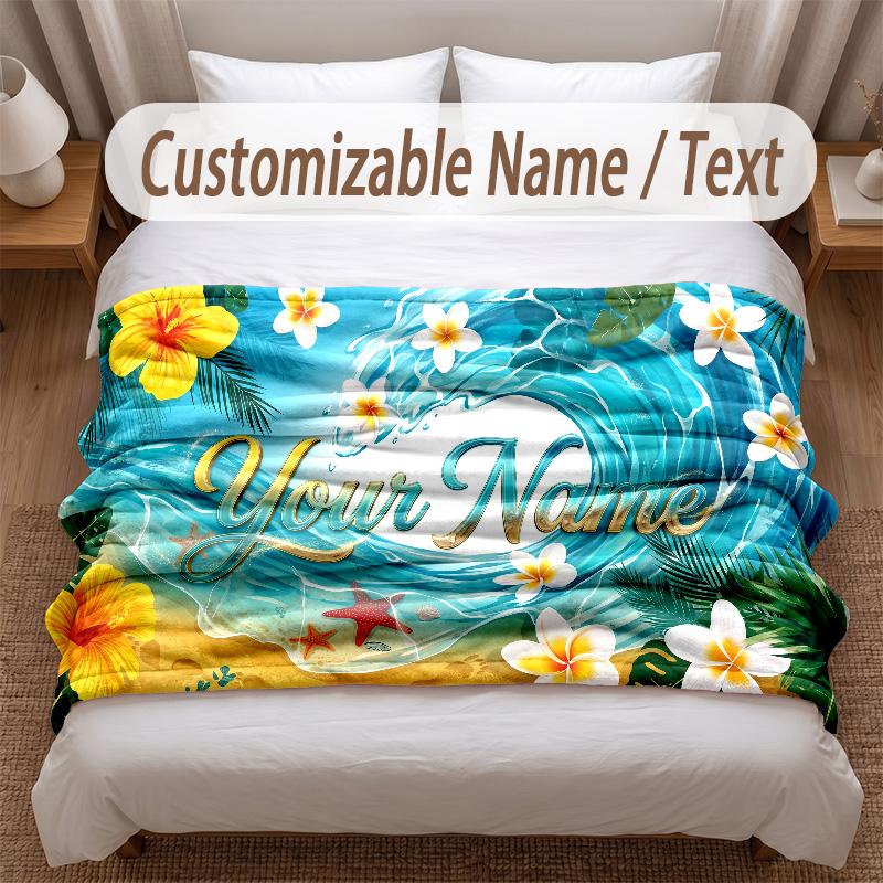 Sunset Landscape Theme Soft Blanket Personalized Custom Name Text Print Warm Blanket Home Sofa Bedroom Decor