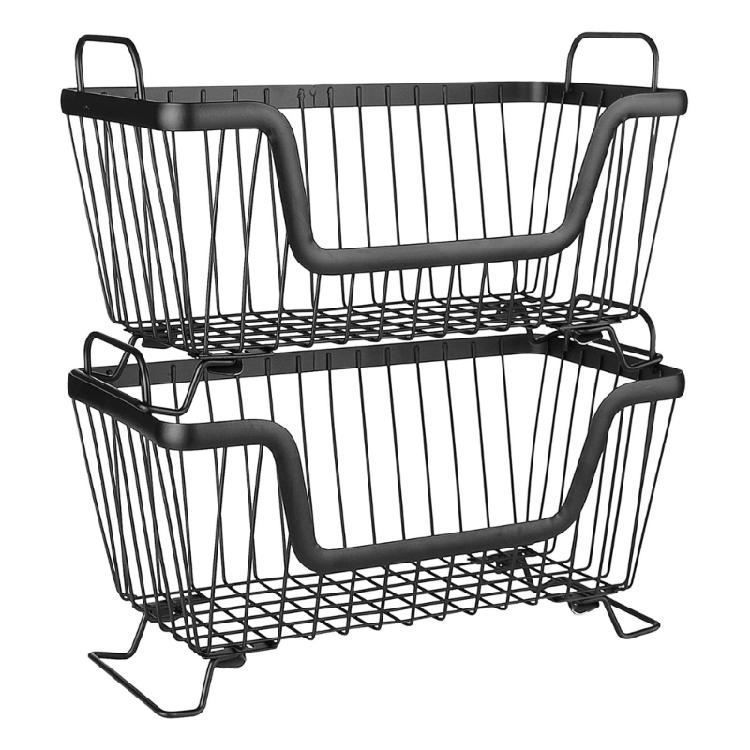 

2 Pieces Stackable Wire Meshes Storage Baskets With Convenient Handles Storage Containers For Various Household Needs чорний