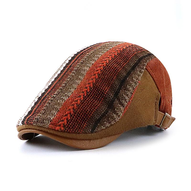 

Retro Beret Hat Men Autumn Winter British Gatsby Cap Middle-aged Men Visor Newsboy Flat Cap Driving Duckbill Herringbone Ivy Hat Adjustable 56to60cm помаранчевий