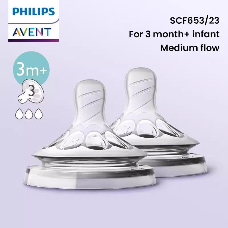 Philips Avent Babyflaschensauger, breites Kaliber, lebensmittelechtes Silikon, 2 Stück/Packung, 0 Monate, 1 Monat, 3 Monate, 6 Monate