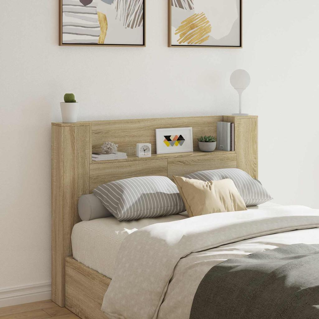 Headboard Cabinet with LED and Shelf Sonoma 140 x 16.5 x 103.5 cm