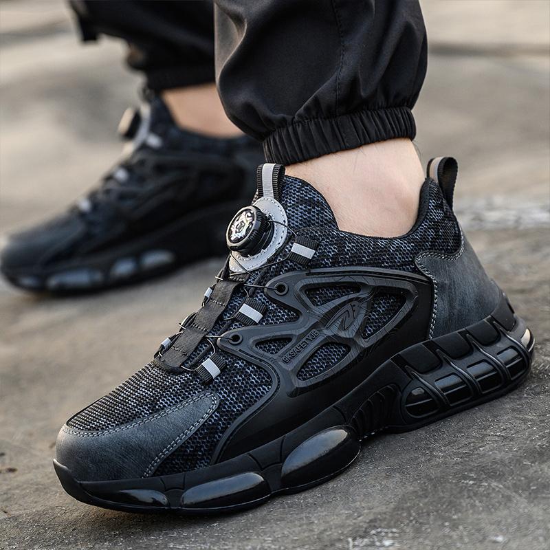Steel Toe Anti-Puncture Safety Shoes Man Rotating Button Breathable Slip Resistant Tread Work Sneakers Construction Working Boots