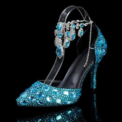 Fashion Bling Luxury Handmade Full Rhinestones Women Pumps Fashion Diamonds Crystal Pendant Banquet High Heels Party Prom Wedding Shoes