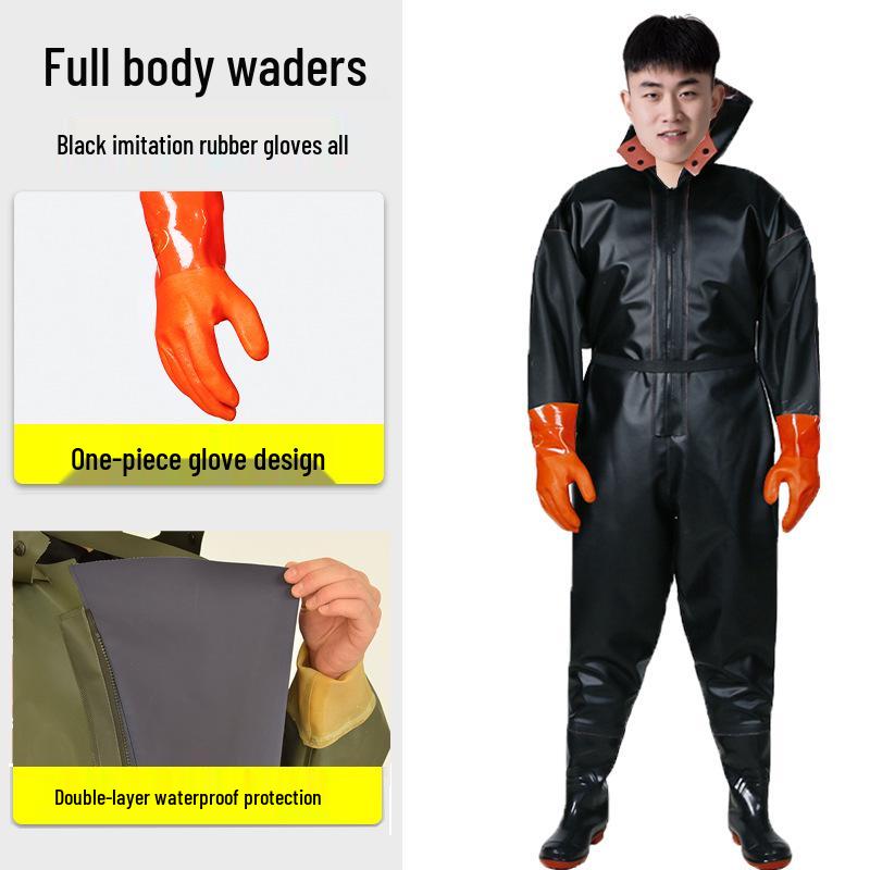 PVC Full Body Fishing Waders - Thickened One-Piece Wading Pants for Fishing and Lotus Root Digging